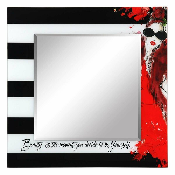 Empire Art Direct 36 in. Fashion Square Reverse Printed Tempered Glass Art with 24 in. Square Beveled Mirror EM100293